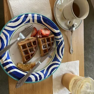 I&apos;m sure the in house presentation is better. Waffles sure do taste good!! Also see the delicious mango smoothie.