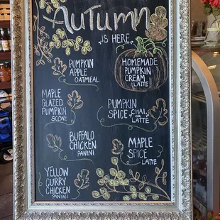 a chalkboard menu for autumn