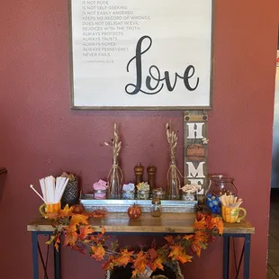 a table with fall decorations