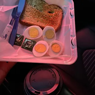 Wheat toast and hard boiled eggs to go!