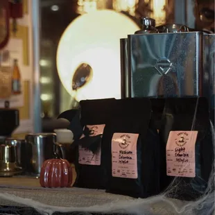 You can buy bags of beans! Medium or dark Colombia