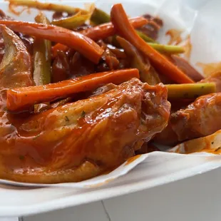 chicken wings and vegetables