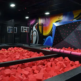 Rock Climbing, Slack line and jousting over a free foam pit area. Trampoline basketball too.