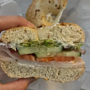 Turkey on an onion bagel