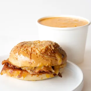 Bagel Grilled Cheese and Creamy tomato soup