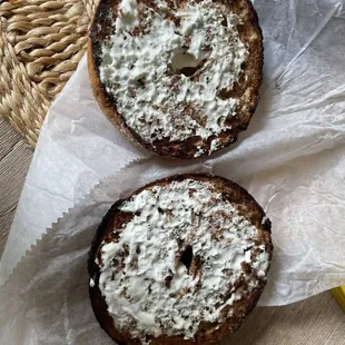 two bagels on a table