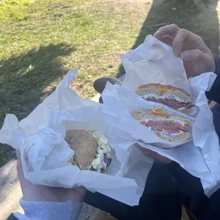 Egg salad bagel &amp; lox bagel