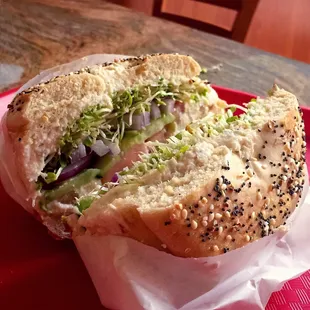 This is for my dude Nick S. to drool over... Smoked White Fish sandwich on an Everything bagel