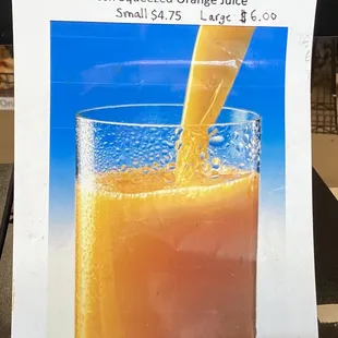 Orange juice available in small and large