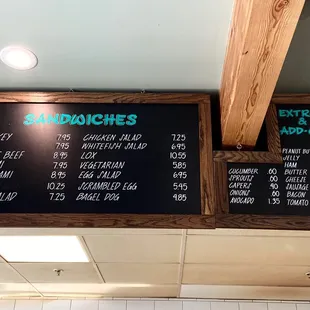 Sandwich and add ons menu