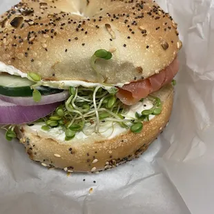 Lox on everything bagel $10.55
