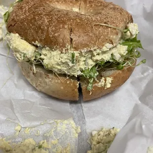 Egg Salad sandwich on a wheat bagel $6.95