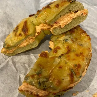 Spinach artichoke bagel with sun dried tomato garlic cream cheese