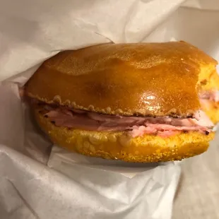 Egg bagel with strawberry spread