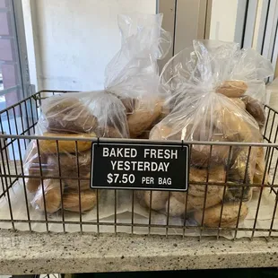 Day-old bagels for $7.50