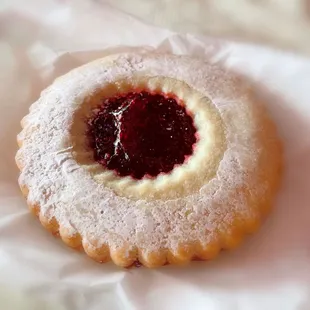 a raspberry filled cookie
