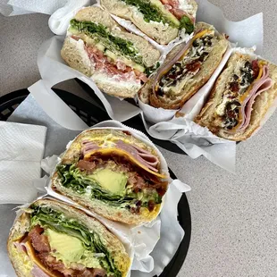 Lox Breakfast Bagel on sesame bagel #6. Mediterranean Breakfast Bagel on croissant  Club Avocado Sandwich on croissant