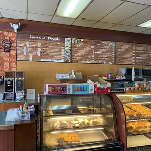 the inside of a bakery