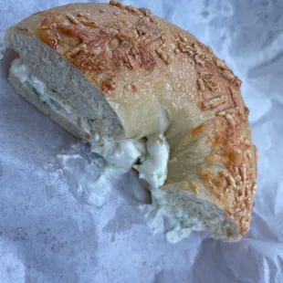 Asiago Cheese Bagel with Jalapeno Cream Cheese