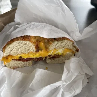 a half eaten sandwich
