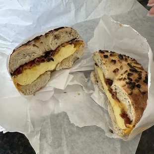 16. Bacon Bagel Omelet on an onion bagel