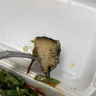 Burnt End that is all fat that came with my Dinner Salad. All the pieces (3) looked like this. Very poor