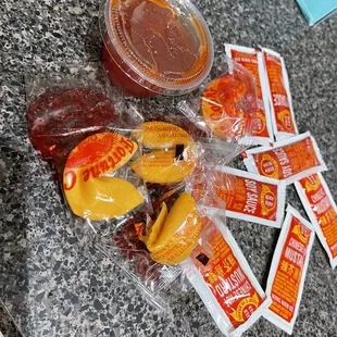 a variety of snacks on a counter
