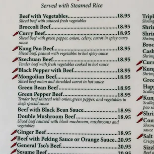 Beef menu