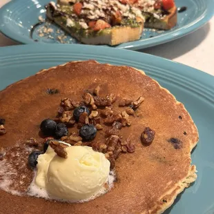 Pancake with avocado toast