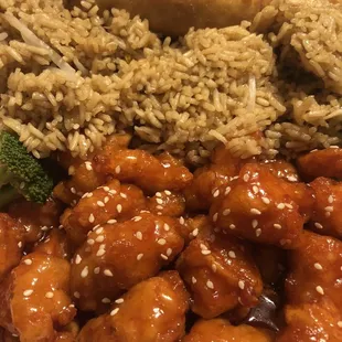 Sesame chicken fried rice chicken egg roll