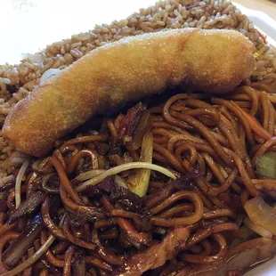Roast Pork Lo Mein with Roast Pork Fried Rice and Egg Roll. Lin Garden by Subway have better Lo Mein IMO