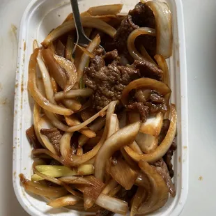 Mongolian beef - too many onions &amp; flavor was ok