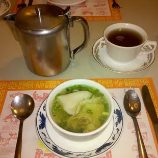 Won ton Soup with tea.