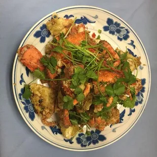 a plate of crab and cauliflower