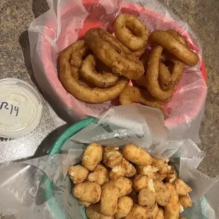 Cheese curds and onion rings