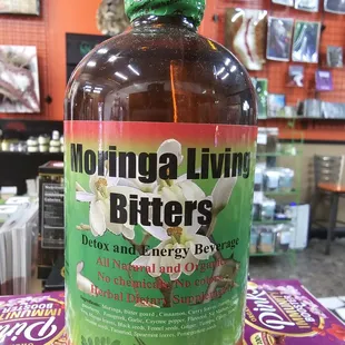 Moringa Living Bitters. Excellent source of iron, vitamin A, B, C, and E.