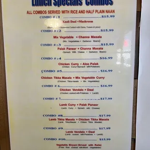 November 2023 menu