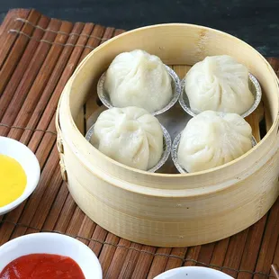 Shanghai dumpling. XLB Perfect single bite juicy pork dumpling.