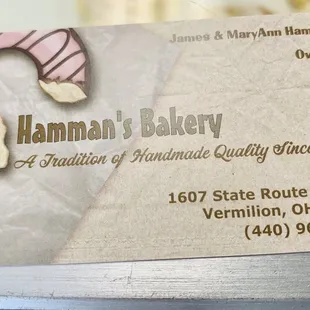 a business card for a bakery