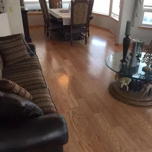 Hardwood installation in a living room.