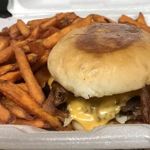 Bacon Cheeseburger and Sweet Potato Fries