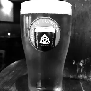 a pint glass on a table