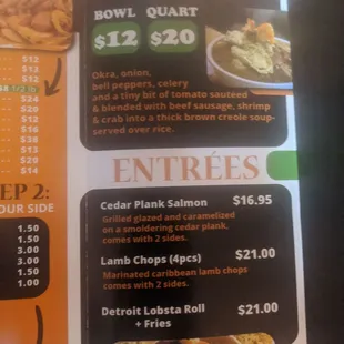 menu and prices