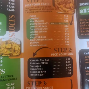 a menu for pick your catch