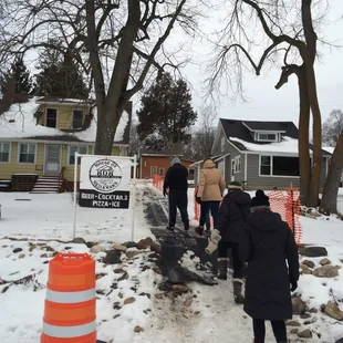 Sidewalk from lake, in winter
