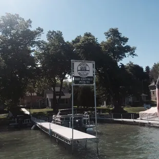 a boat docked at a dock