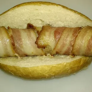 The Wi beer and cheese brat wrapped in bacon, very good, my creation. I like to keep good sausage simple with no extras.