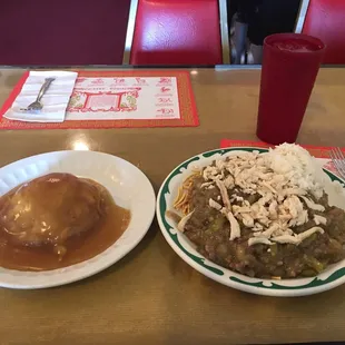 two plates of food on a table