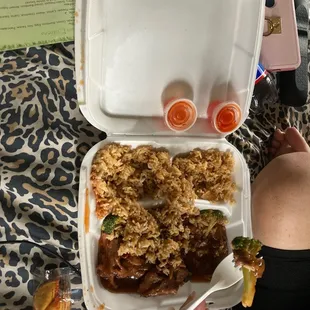 Beef With Broccoli and Fried Rice