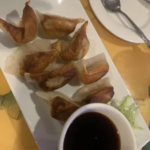 Perfectly pan fried dumplings.